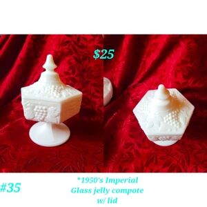1950's Imperial Glass Lidded Jelly Compote Milk Glass